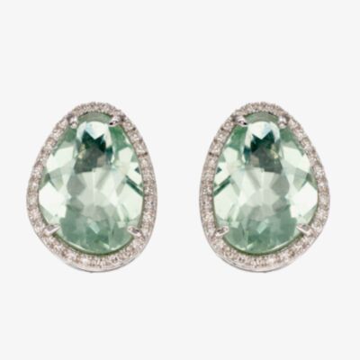 9ct White Gold Pear Cut Green Fluorite & Diamond Stud Earrings GE2341G