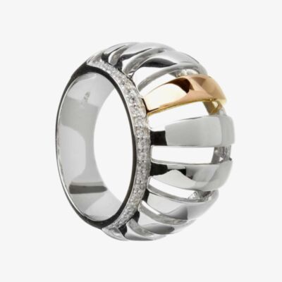 House Of Lor Silver Cubic Zirconia Rose Gold Curved Bar Ring H-20003-L