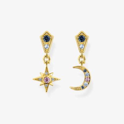 THOMAS SABO 18ct Yellow Gold Moon & Star Dropper Earrings H2207-959-7