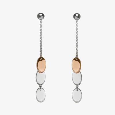 House Of Lor Silver Cubic Zirconia Rose Gold Oval Dropper Earrings H-30005