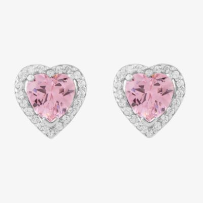 Starbright Sterling Silver Heart Shaped Cubic Zirconia Halo Stud Earrings THB-03E PK