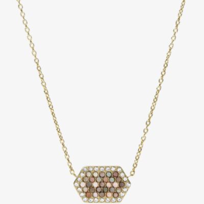 Fossil Val Holiday Sparkles Gold Tone Hexagon Necklace JF03864710