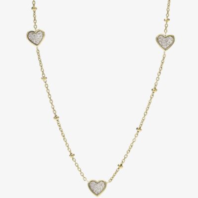 Fossil Sutton Classic Valentine Gold Tone Crystal Multi-Heart Necklace JF03942710