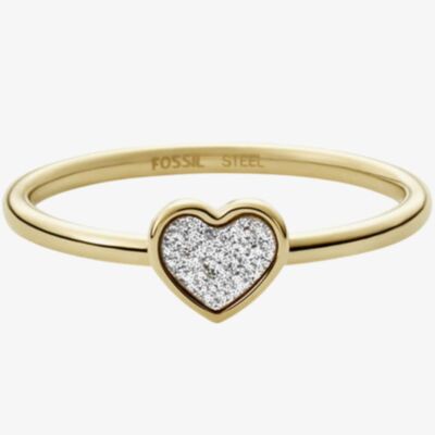 Fossil Sutton Classic Valentine Gold Tone Crystal Heart Ring JF03943710