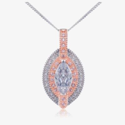 V Jewellery Silver Rose Gold Plated Rose Marquise Cubic Zirconia Pendant 3050