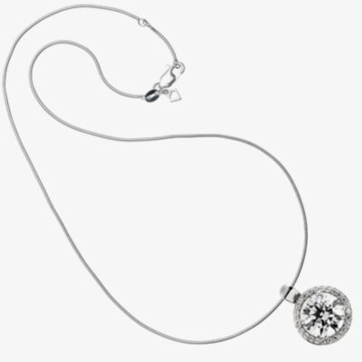 Silver Round Clear Cubic Zirconia Cluster Pendant 65-1046-1-082