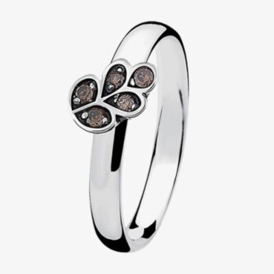 Spinning Silver Oak Leaf Brown Cubic Zirconia Ring 70811