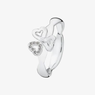 Spinning Silver Lucky Heart Clover Ring 80512