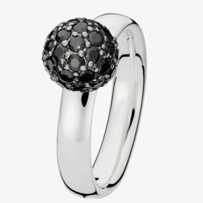 Spinning Silver Black Magic Cubic Zirconia Ball Ring 81209