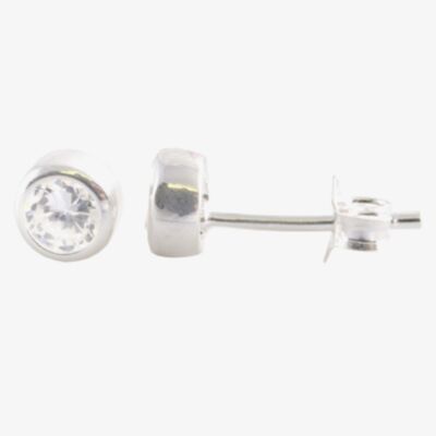 Silver 5mm Cubic Zirconia Round Rollover Stud Earrings 8-57-7769