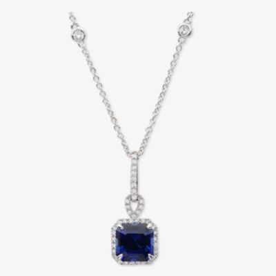 Crislu Silver Blue Cubic Zirconia Cushion Cluster Pendant 9010173N16SA 