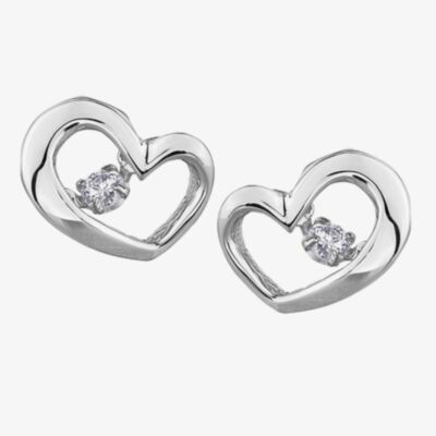9ct White Gold 0.10ct Diamond Pulse Open Heart Stud Earrings E3113W/10-9