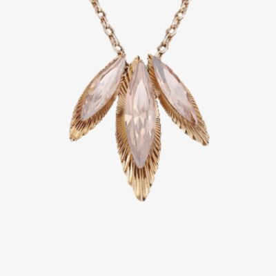 Sparkle Three Large Champagne Crystal marquise Necklet N224 GOLD