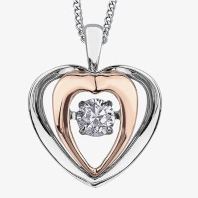 9ct Two Tone Gold 0.15ct Diamond Pulse Open Heart Pendant P3117WR/15-10
