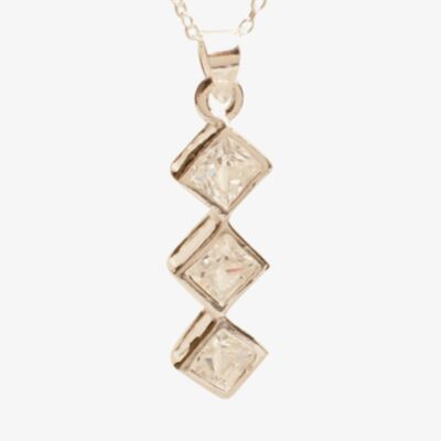 Topaz Silver Triple Square-cut Cubic Zirconia Rubover Pendant PZ-062-SQ