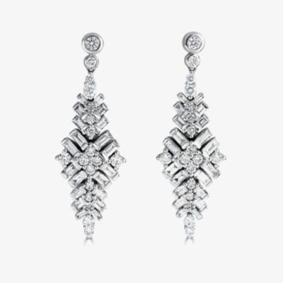 18ct White Gold 2.32ct Diamond Cluster Dropper Earrings LG201-EA-PR