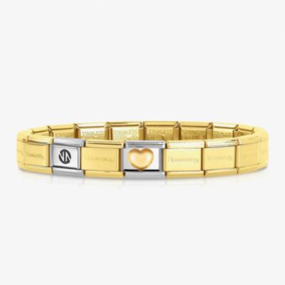 Nomination CLASSIC Gold Love Raised Heart Charm & 17 Link Base Bracelet 030116/01 & 030001/SI/008