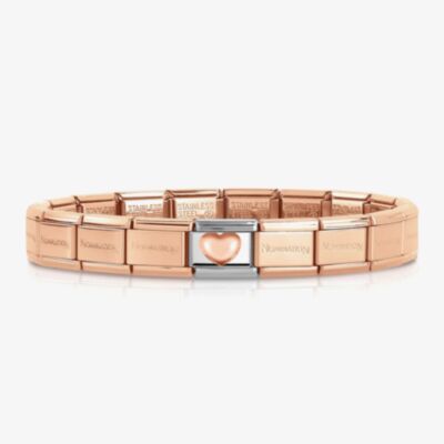 Nomination CLASSIC Rose Gold Love Raised Heart Charm & 17 Link Base Bracelet 430104/22 & 030001/SI/011