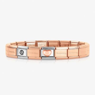 Nomination CLASSIC Rose Gold Love Raised Heart Charm Bracelet 430104/22 & 030001/SI/011