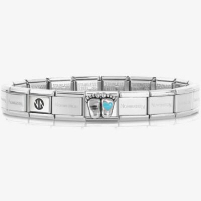 Nomination CLASSIC Blue Heart Baby Feet Charm Bracelet 330204/30 & 530300 SI