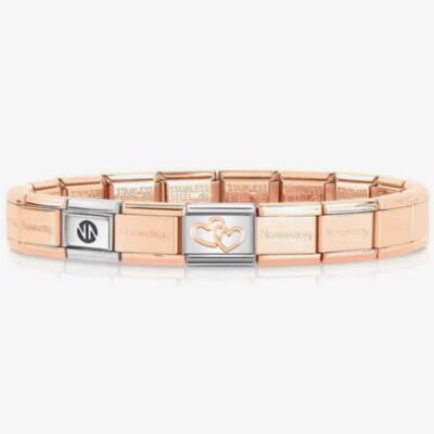 Nomination CLASSIC Romance Linked Hearts Charm Rose Gold Bracelet 430104/41 & 530301 SI 011