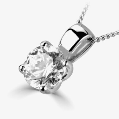 Platinum 0.50ct Round Brilliant Four Claw Diamond Pendant PD1041(5.0)- F/SI2/0.50ct