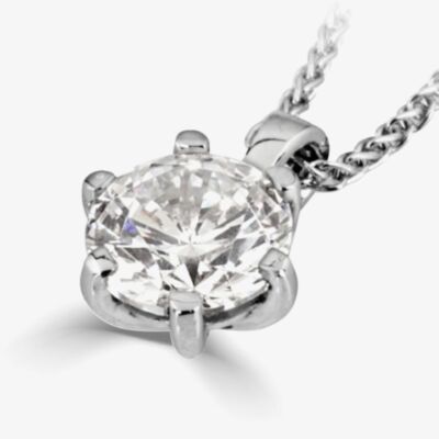 1888 Collection 18ct White Gold Brilliant Cut 0.50ct Six Claw Diamond Pendant & Chain PD244
