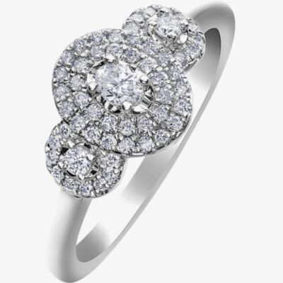 9ct White Gold 0.33ct Diamond Triple Cluster Ring 30807WG/33-10