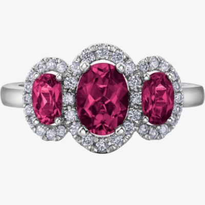 9ct White Gold Ruby 0.25ct Diamond Triple Cluster Ring 4342WG-10