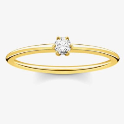 THOMAS SABO Gold Plated Small Six Claw Cubic Zirconia Ring TR2312-414-14