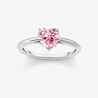 THOMAS SABO Sterling Silver Pink Heart Shaped Cubic Zironica Solitaire Ring TR2476-051-9