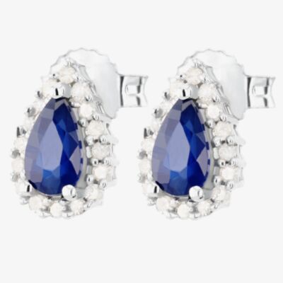 9ct White Gold Diamond Sapphire Pear Shape Earrings VE0S604 9KW/SAPPH