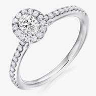 Platinum Excellence Platinum 0.53 Certificated Oval Cut Diamond Shoulder Set Halo Ring ENG6529SMT2