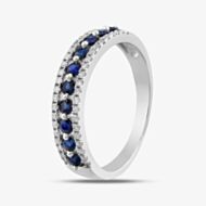 9ct White Gold Sapphire & Diamond Three Row Half Eternity Ring PR10669 SA