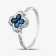 9ct White Gold Sapphire & Diamond Quatrefoil Shaped Cluster Ring PR10950 SA
