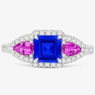 Tivon 18ct White Gold Tanzanite Pink Sapphire and Diamond Triple Cluster Ring RW-1864-TZPS M1/2