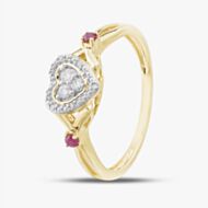 9ct Yellow Gold 0.08ct Brilliant Cut Diamond & Ruby Heart Shaped Ring THR33571-08RD (YG)
