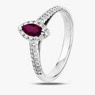9ct White Gold Marquise-cut Ruby and Diamond Cluster Ring R4100-63 W 9