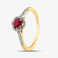  9ct Yellow Gold Ruby & Diamond Halo Ring OJR1701-R 