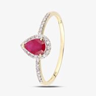 18ct Yellow Gold Pear Cut Ruby & 0.10ct Diamond Shoulder Set Halo Ring DR1606Y18RU