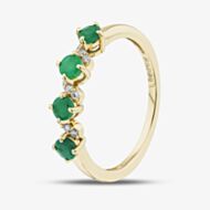 Gold Impression 9ct Yellow Gold Emerald & Diamond Wave Half Eternity Ring RJR04808-EM