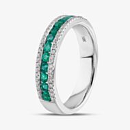 18ct White Gold Brilliant Cut Emerald & Diamond Half Eternity Ring R46030W-EM N