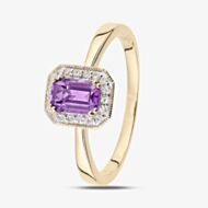 9ct Yellow Gold Amethyst 0.08ct Diamond Cluster Ring DR1619YAM