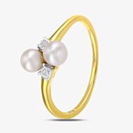 9ct Yellow Gold Pearl & Diamond Cross Over Ring PR12591YPRL