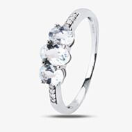 9ct White Gold Aquamarine Diamond-Shouldered Trilogy Ring BSR10633-AQ