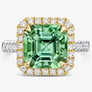 Tivon 18ct Gold Cushion-Cut Green Tourmaline & Diamond Cluster Ring RTT-1957-GT