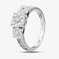 9ct White Gold 1.00ct Diamond Cluster Trilogy Ring THR15119-100TB 9KW