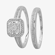 9ct White Gold 0.33ct Diamond Square Cluster Bridal Set THR10907-33
