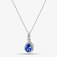 9ct White Gold Pear Cut Tanzanite & Diamond Pendant Necklace RJP0306