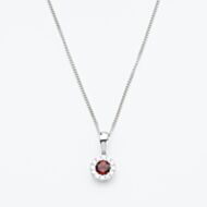 9ct White Gold 0.25ct Garnet & 0.13ct Diamond Halo Pendant Necklace NTP409GARD-9WG